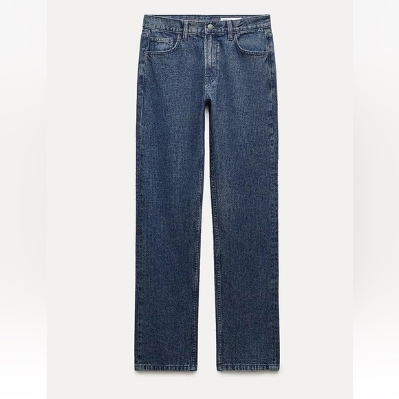 Zara ZW Collection Bootcut High Waist Rhinestone Sparkly Jeans Blue 2449/252 NWT - Picture 7 of 11